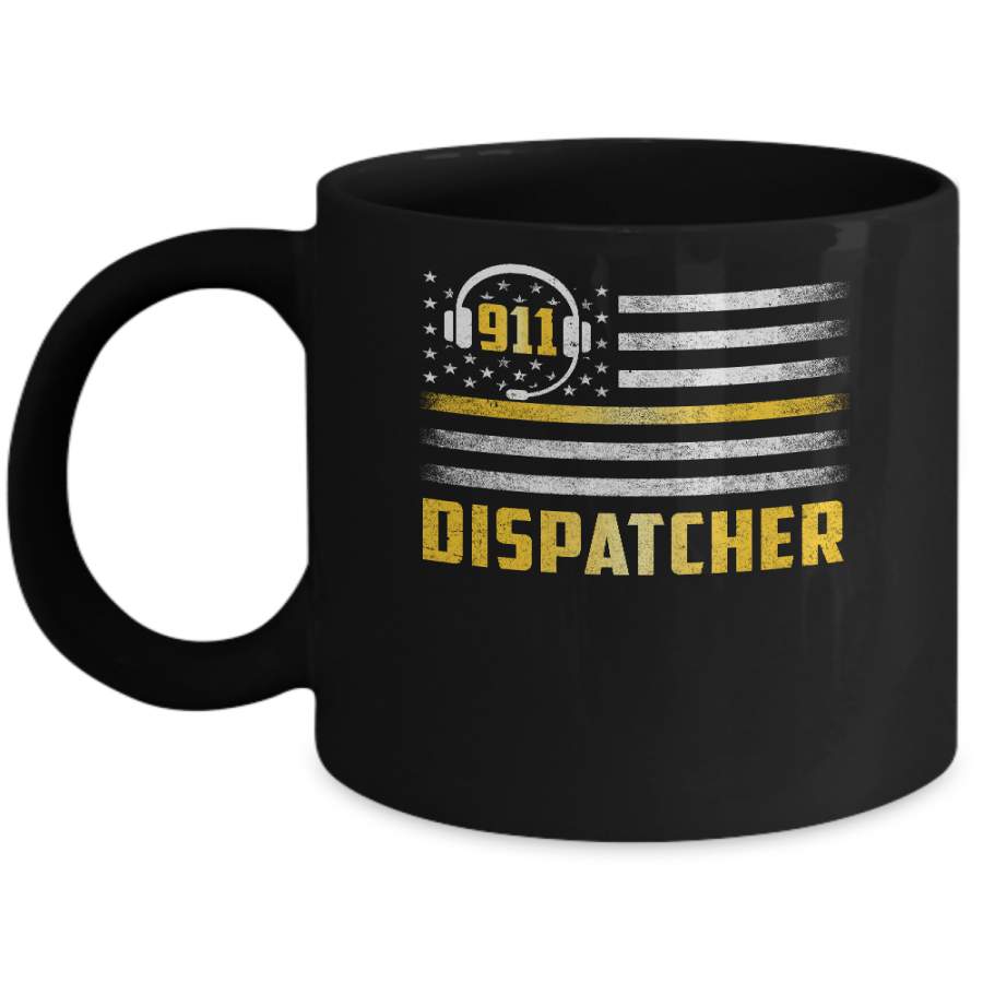 Vintage Thin Gold Line 911 Dispatcher USA Flag Mug