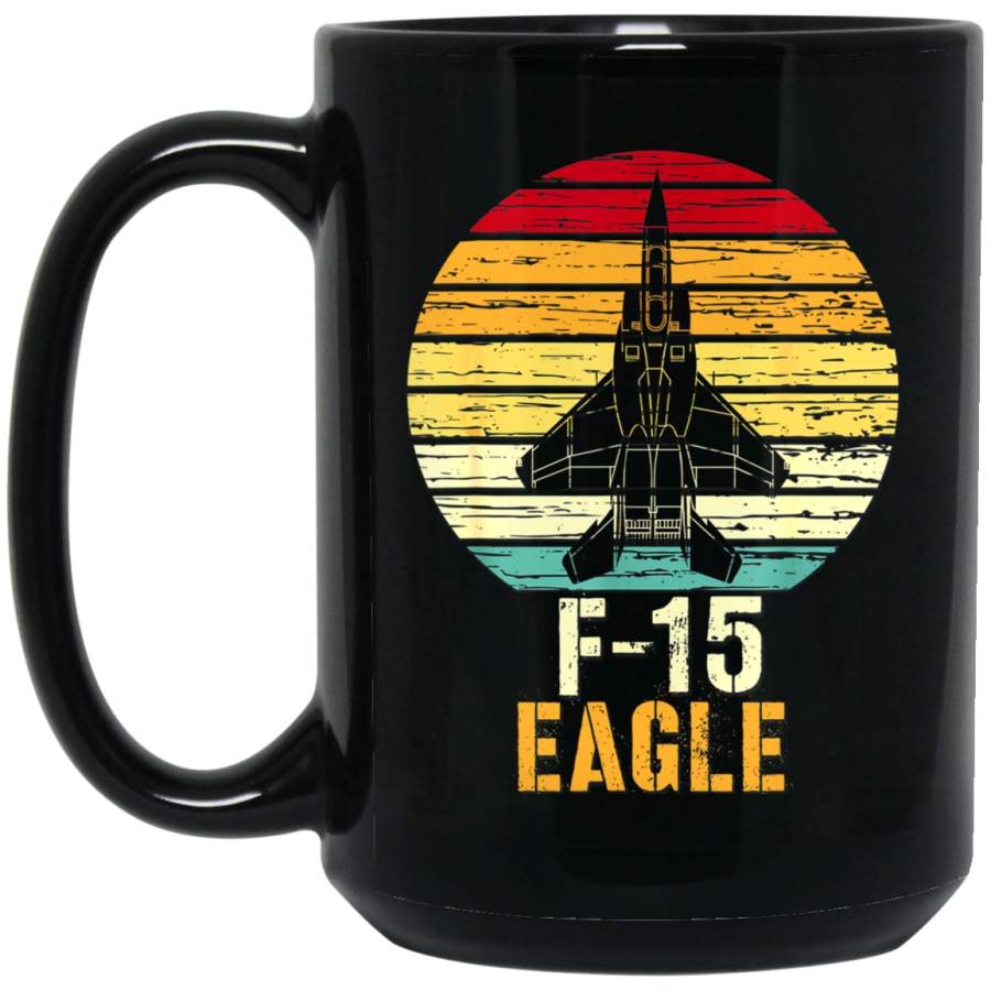 Vintage F-15 Eagle Fighter Jet Aviation 15 oz Black Mug