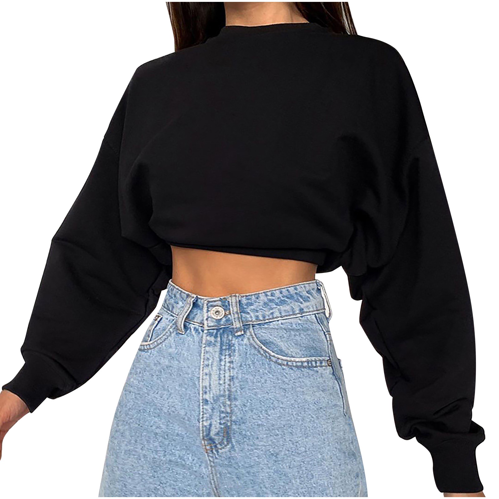 Autumn Winter Sweatshirts Women Fashion Solid Streetwear Short Hoodies Casual Long Sleeve Cropped Tops Pullover Sweatshirt alx