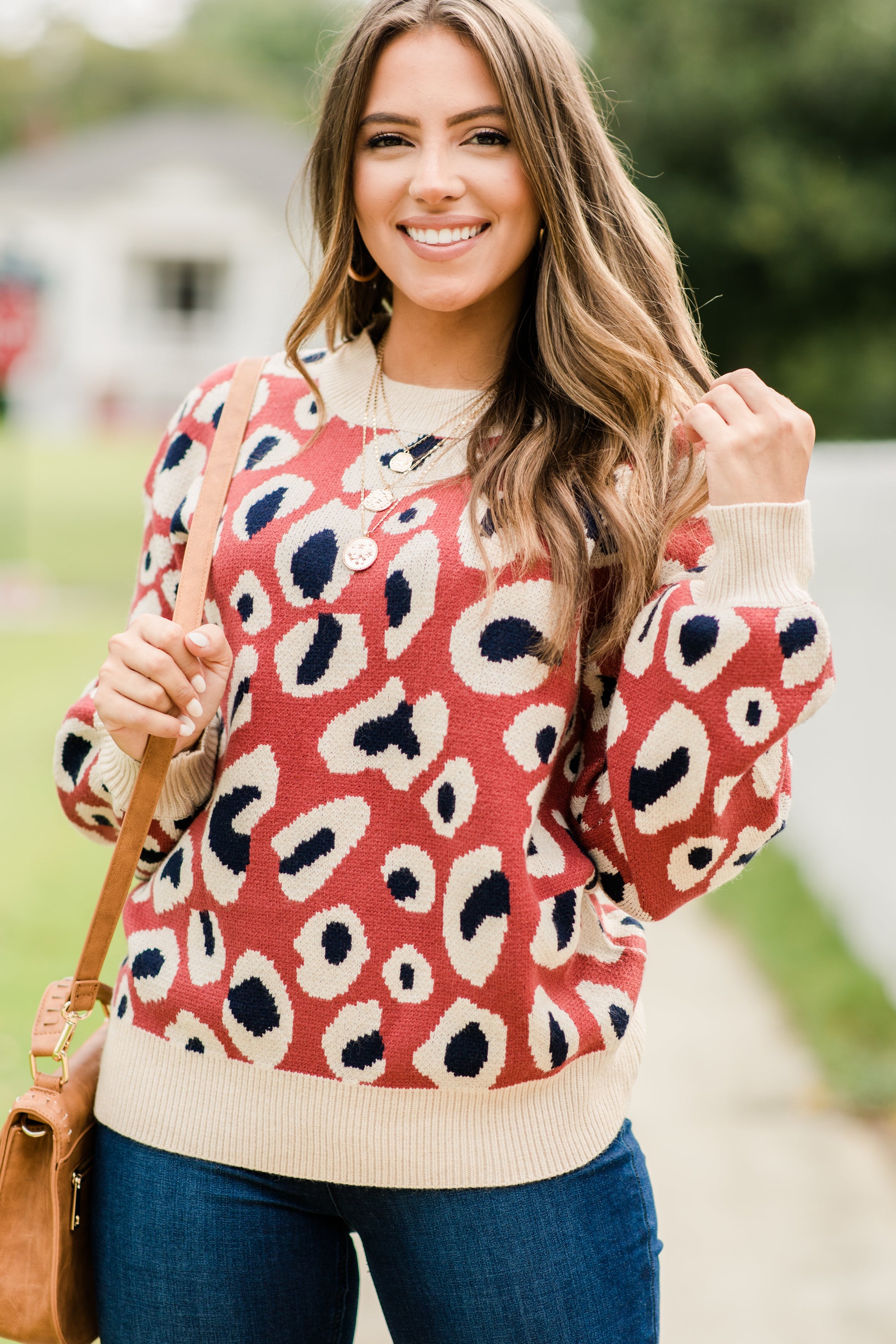 Stay By Your Side Red Clay Leopard Sweater