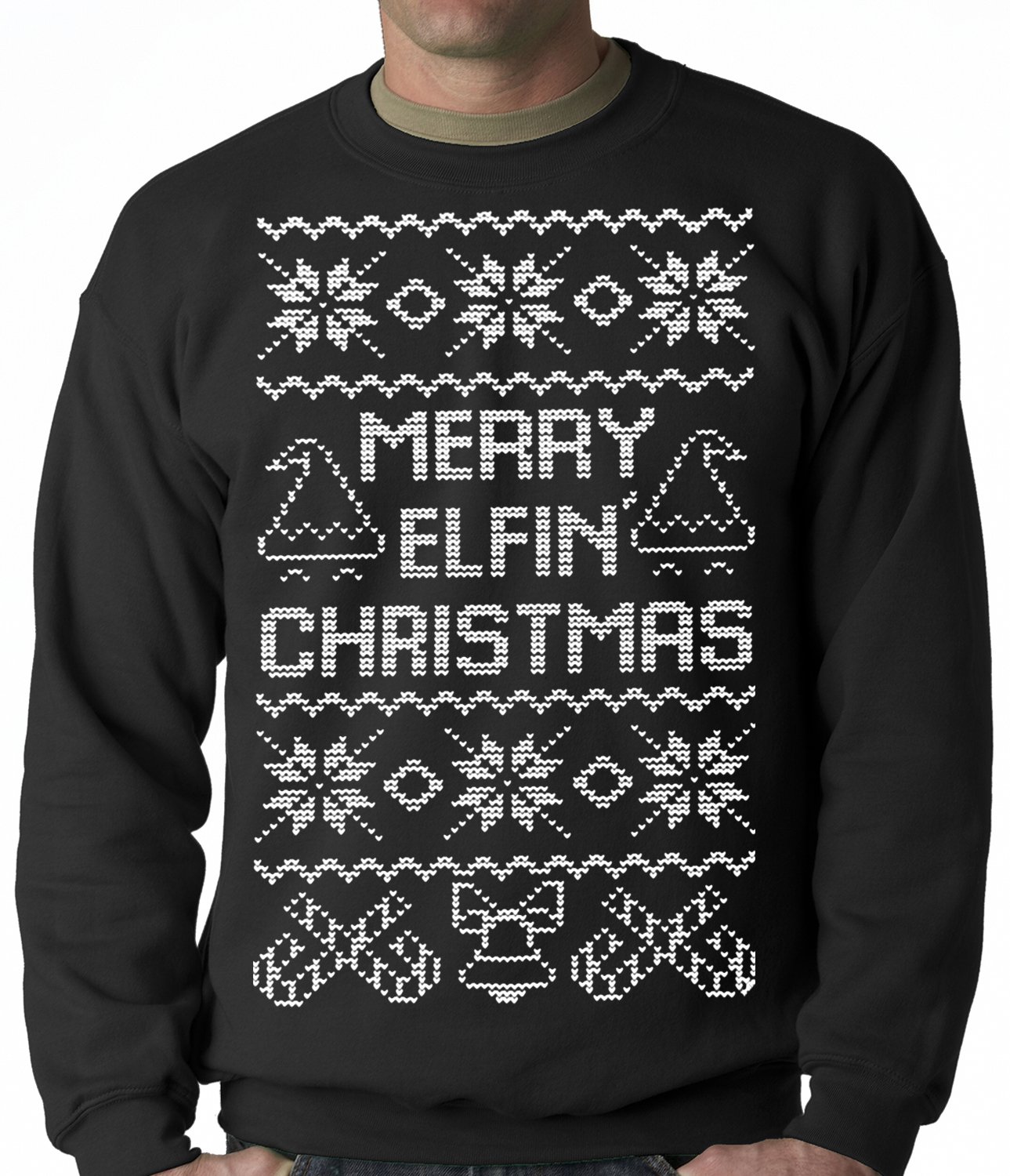 Ugly Christmas Sweater – Merry Elfin Christmas Funny Ugly Christmas Adult Crewneck