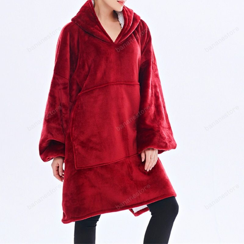 Warm Thick Tv Hooded Sweater Blanket Unisex Giant Pocket Adult And Children Fleece Weighted Blankets For Beds Travel Home