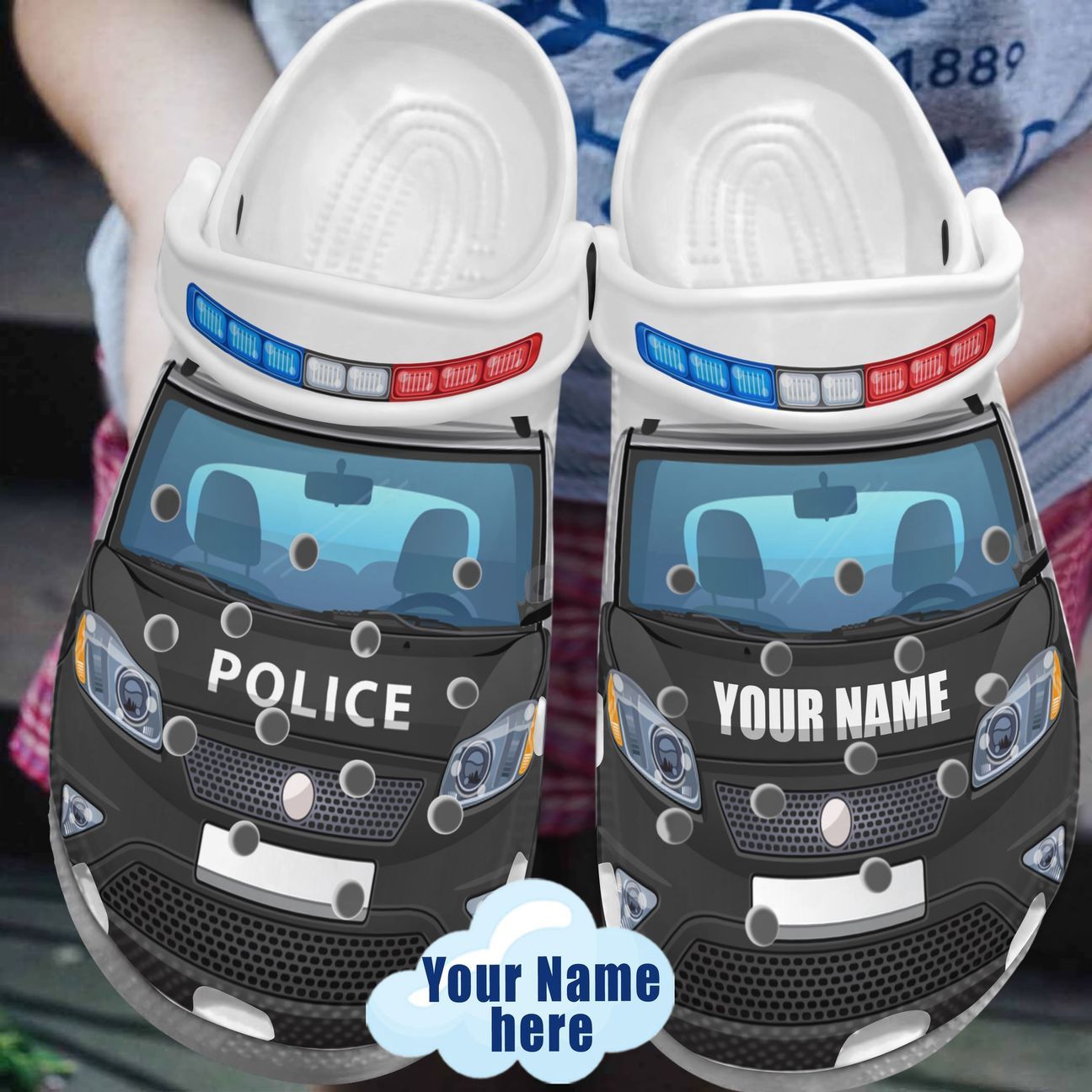 Police Car Personalized Clog, Custom Name, Text, Color, Number Fashion Style For Women, Men, Kid, Print 3D