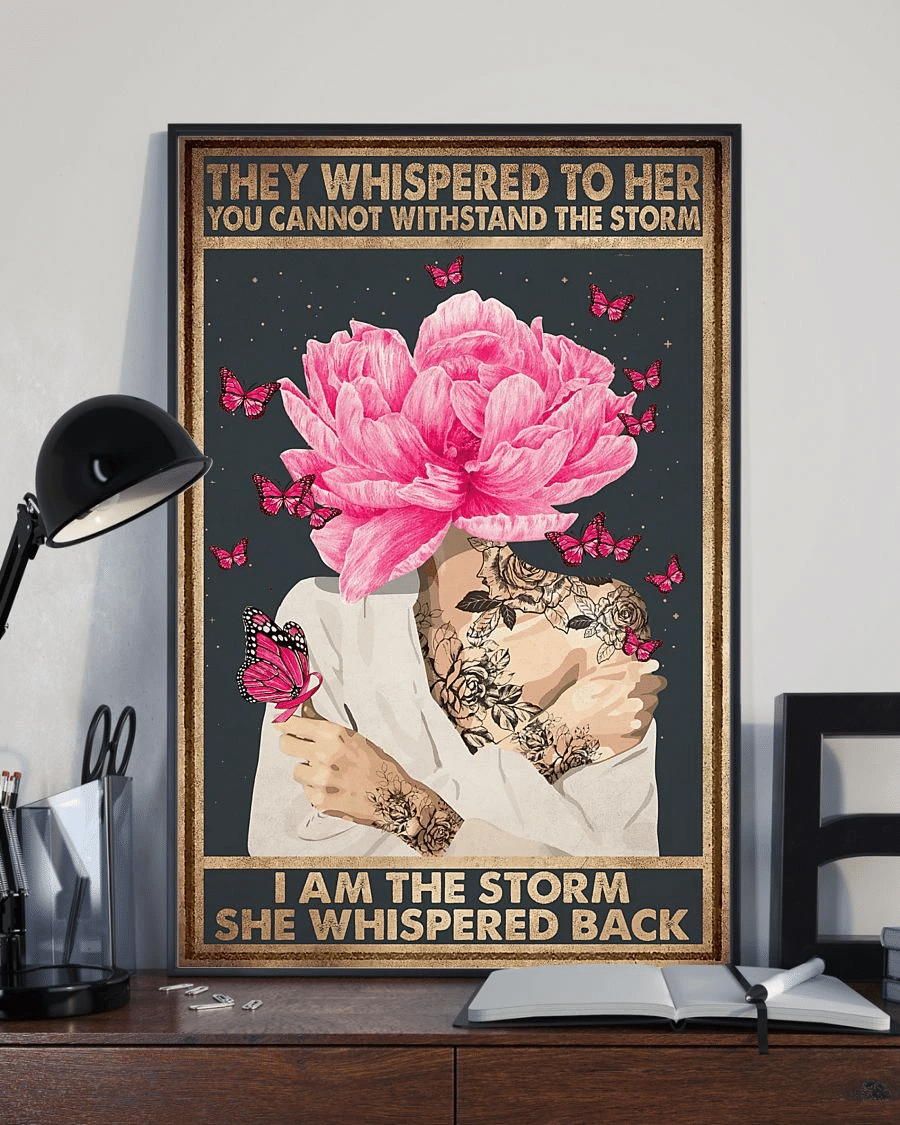 Tattooed Girl Flower Butterfly Breast Cancer Poster Canvas – I Am The Storm Vintage Home Decor Wall Art Evg81579