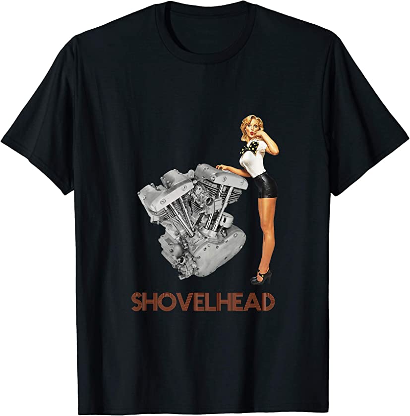 Vintage HD Motorcycle VTwin ShovelHead Engine Retro Pinup T-Shirt