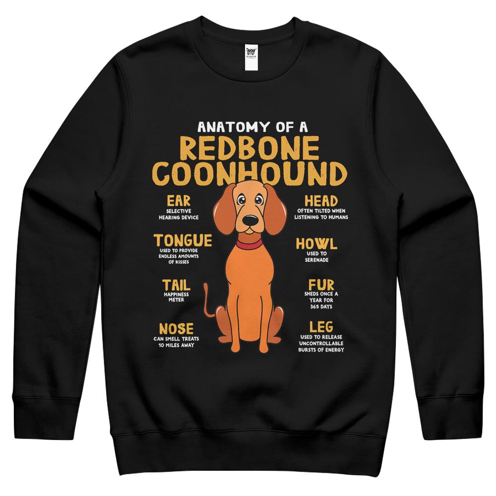 Redbone Coonhound Anatomy Funny Dog Mom Dad Gift Crewneck Sweatshirt