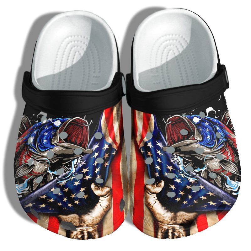 Fishing Hand Hold America Flag Shoes Gift Women – Fish Cry 4Th Of July Beach Camping Shoes Birthday Gift