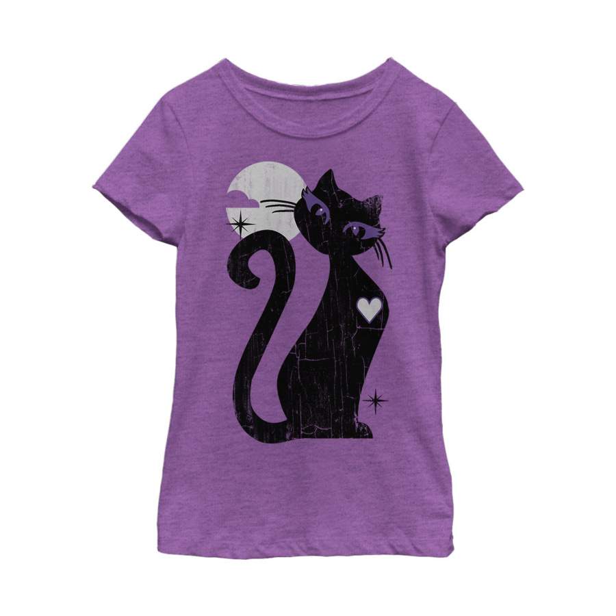 Lost Gods Girl’s Halloween Full Moon Cat Heart  T Shirt