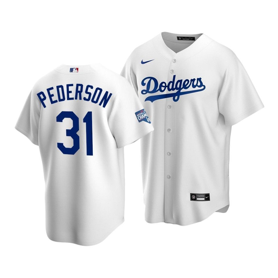 Youth Los Angeles Dodgers Joc Pederson #31 2020 World Series Champions Home Replica Jersey White