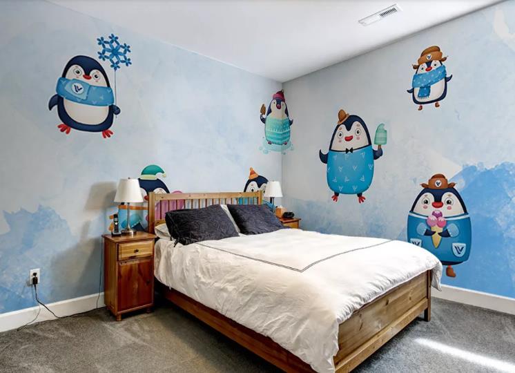 3D Cartoon Animal Penguin Snowflake Wall Mural Wallpaper Lqh 363