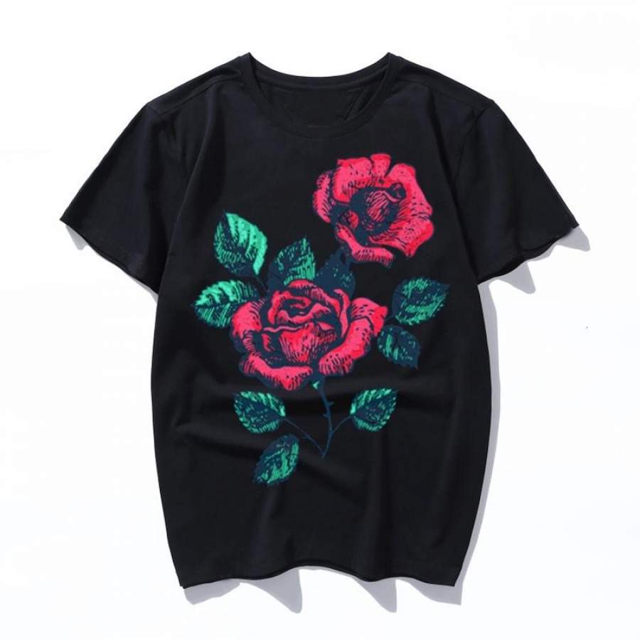 vintage roses flowers Womens T-shirts artistic oil painting Harajuku aesthetic ulzzang oversized mens t shirt korean clothes