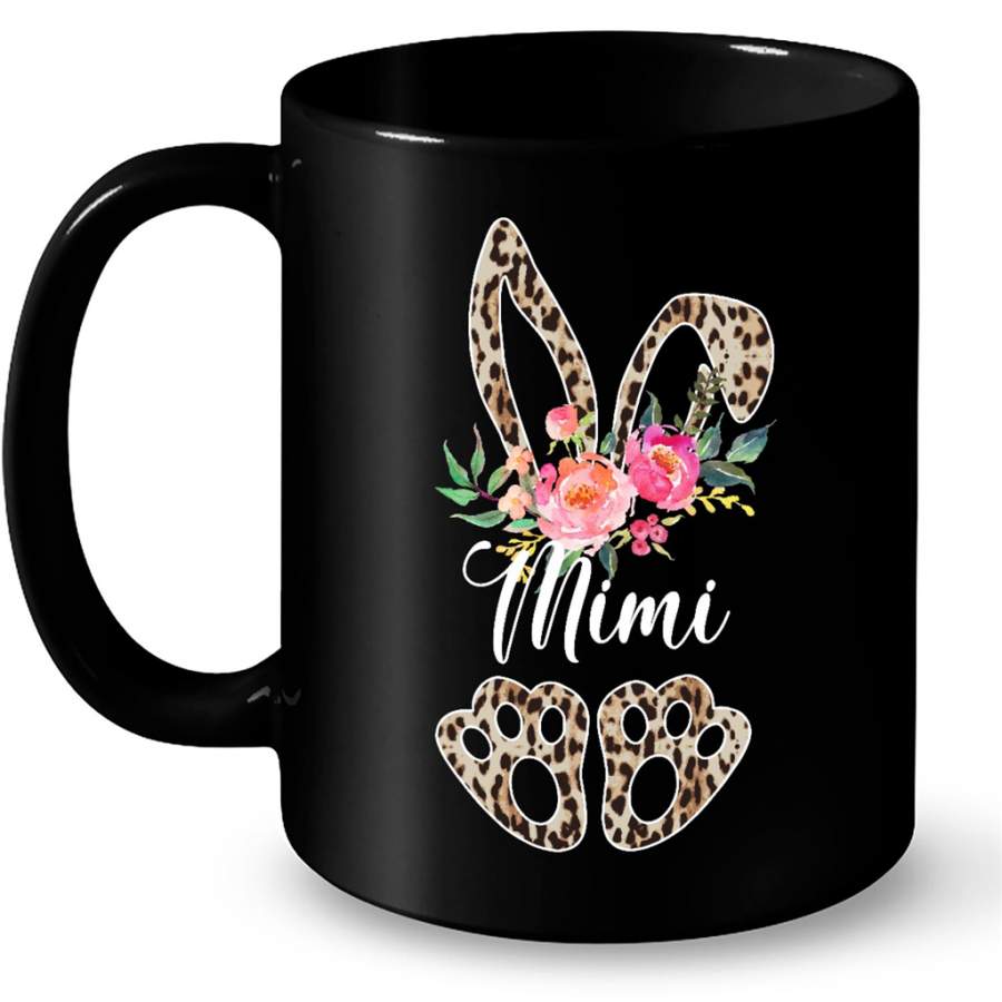 Mimi Bunny Leopard Print Floral Funny Thanksgiving Day Gift Ideas For Grandma Mimi Nana Women And Mom W – Coffee Black Mug