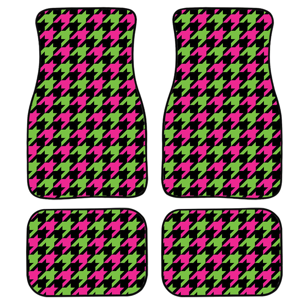 Pink And Green Houndstooth Pattern Print Front And Back Car Floor Mats, Front Car Mat