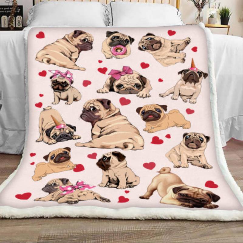 Pug Dog Sherpa Blanket JR1002 73O52