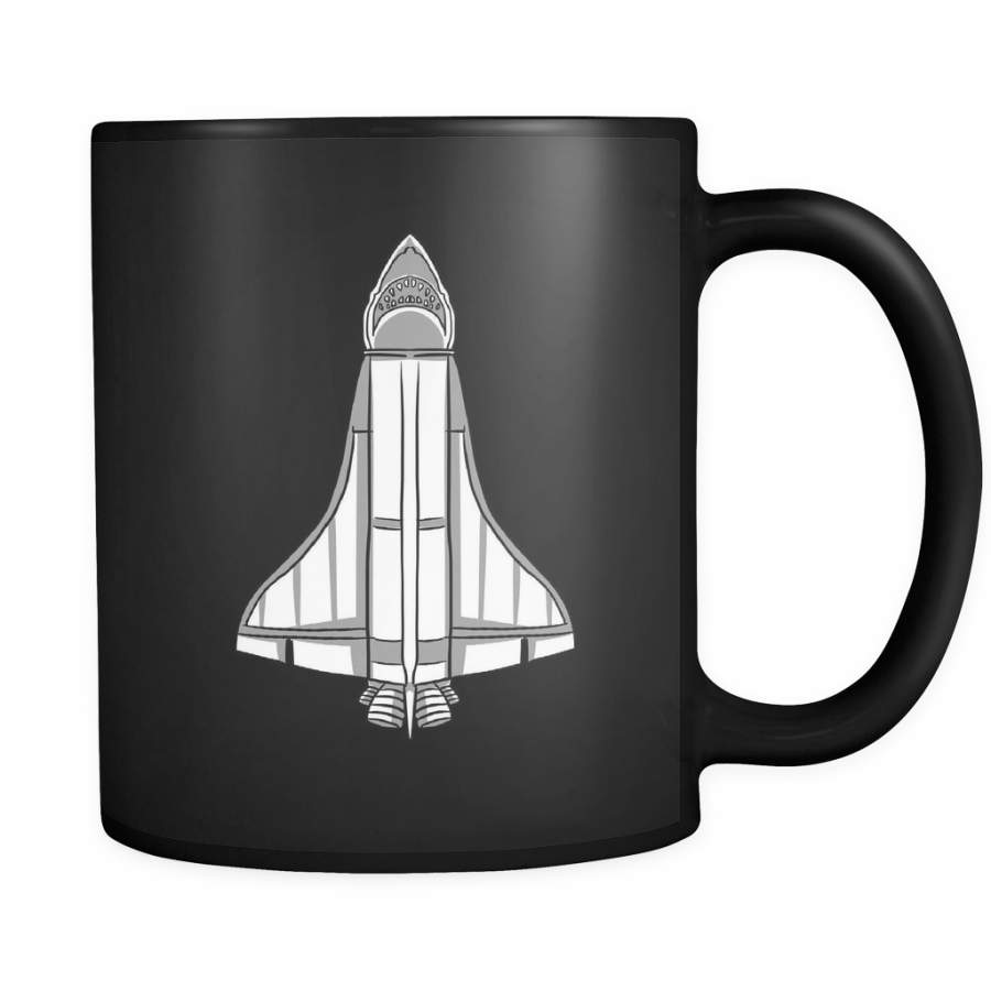 Shark Mug – Shark and Space Shuttle Design on Black ceramic 11 oz mug