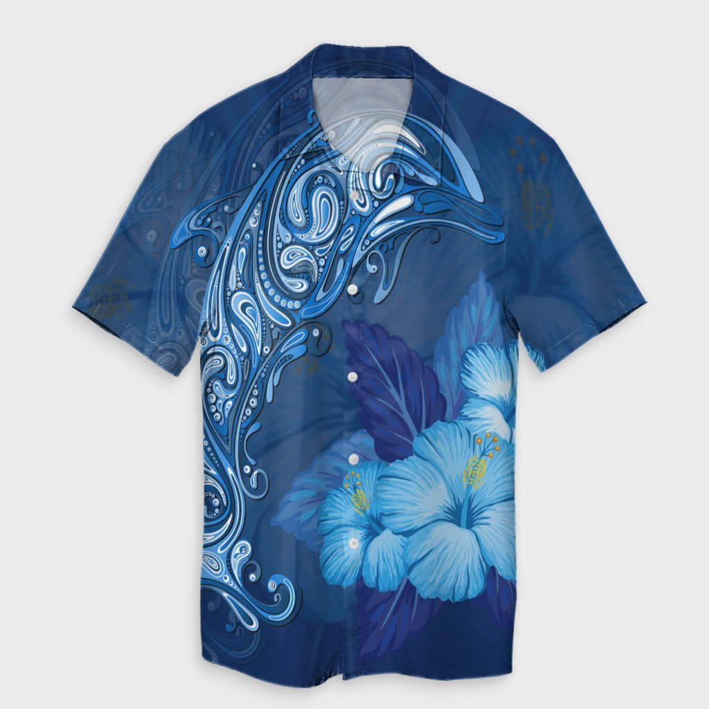 Hawaiian Dolphin Hibiscus Tropic Blue Polynesian Hawaiian Shirt