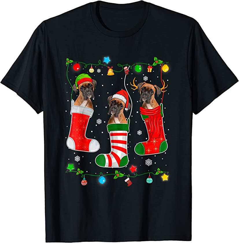 Christmas Pajama Lights Boxer Dog Puppy Lover T-Shirt