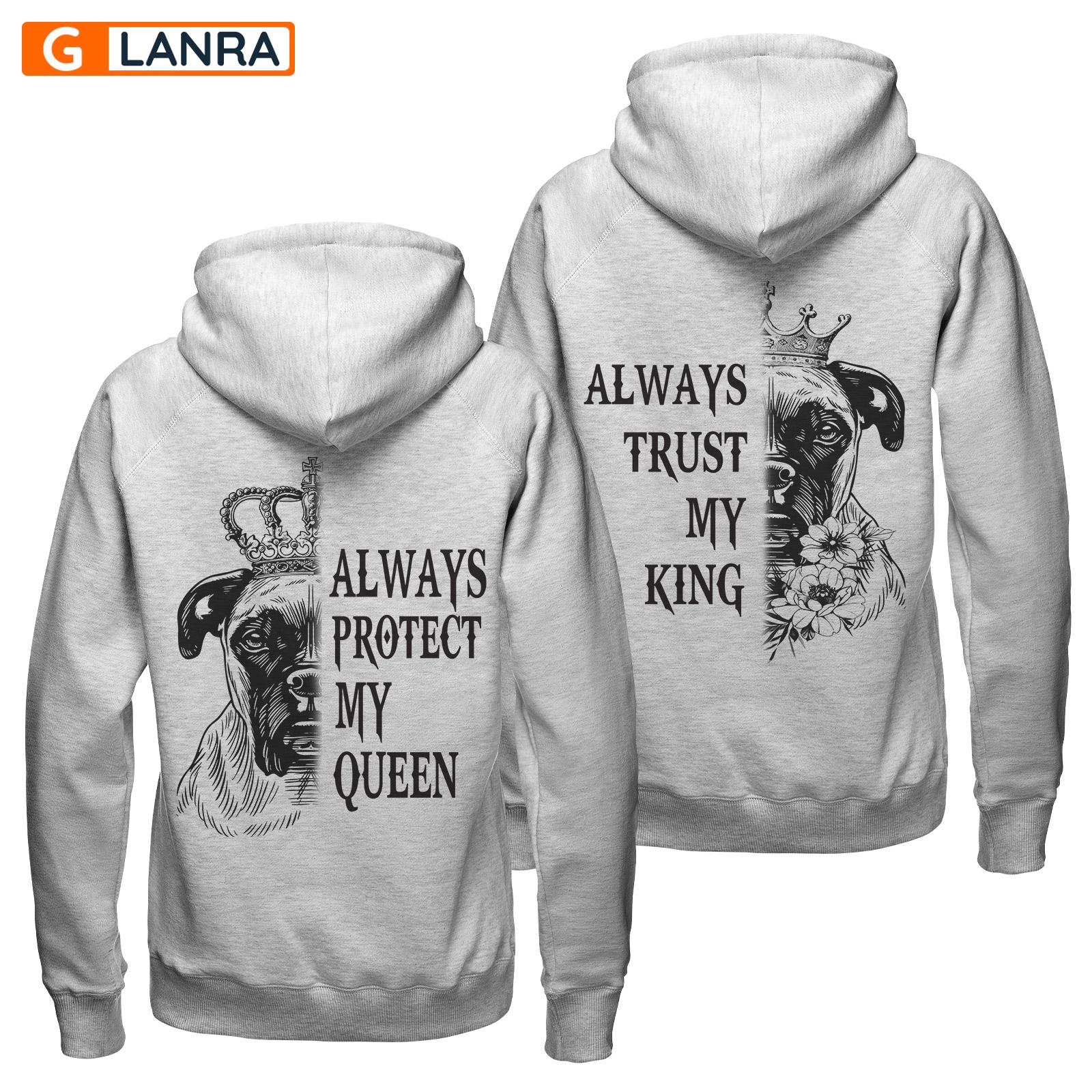 Always Protect My Queen Always Trust My King Hoodie, Boxers Dog Couple Hoodie, Dog Couple Hoodie, Husband Wife Hoodie, Unisex Sweater, Sweatshirt