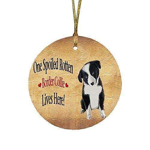 Border Collie Puppy Spoiled Rotten Dog Round Christmas Ornament