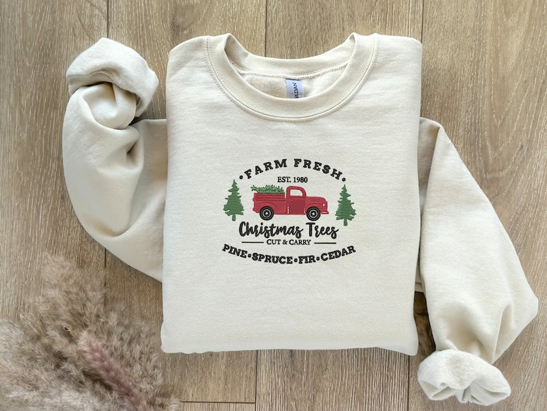 Farm Fresh Truck Christmas Embroidered Sweatshirt