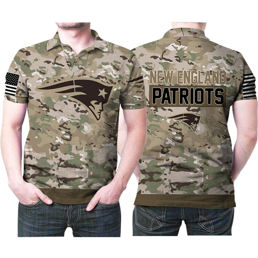 New England Patriots Camouflage Veteran American Flag 3D Printed Gift For New England Patriots Fan Polo Shirt