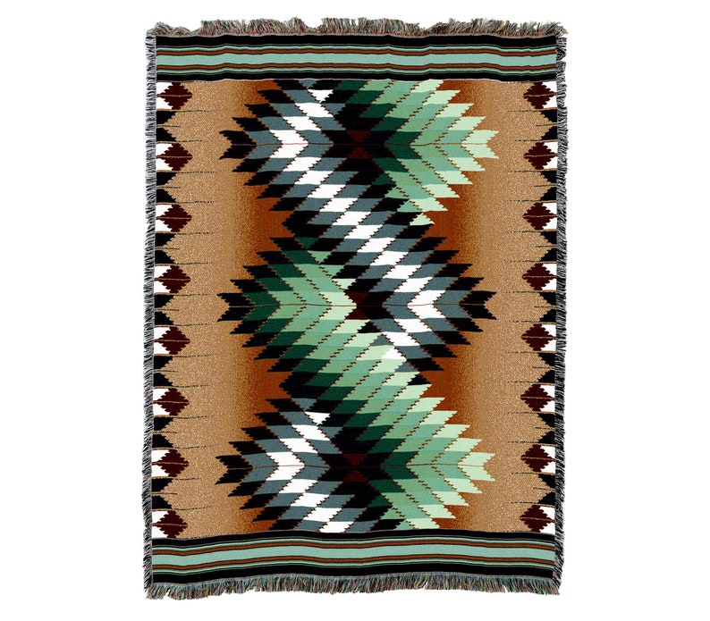 Whirlwind Sage  Southwest Native American Inspired Tribal Camp Vintage Retro Style Couch Sofa Blanket,  Woven Throw Blanket Home Decor