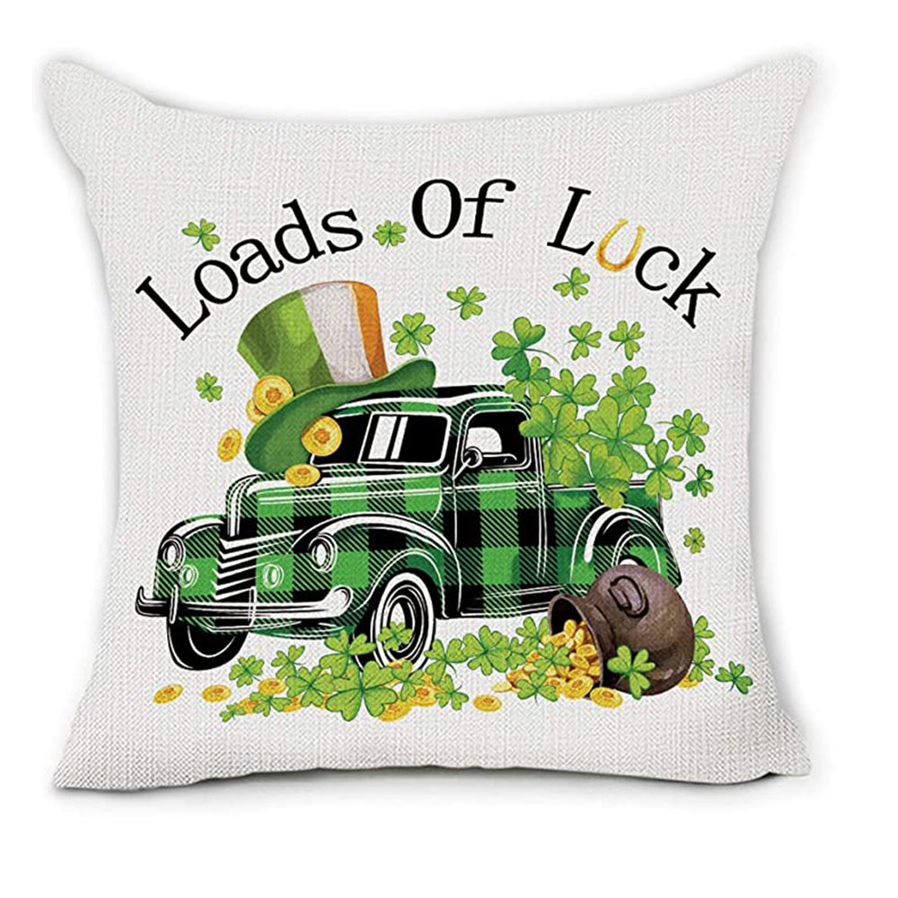 St Patricks Day Pillow Covers – Load Of Luck Green Buffalo Plaid Truck Shamrock Throw Pillow Covers, Patricks Decorations Linen Pillow Covers For Living Room Couch Patio Indoor