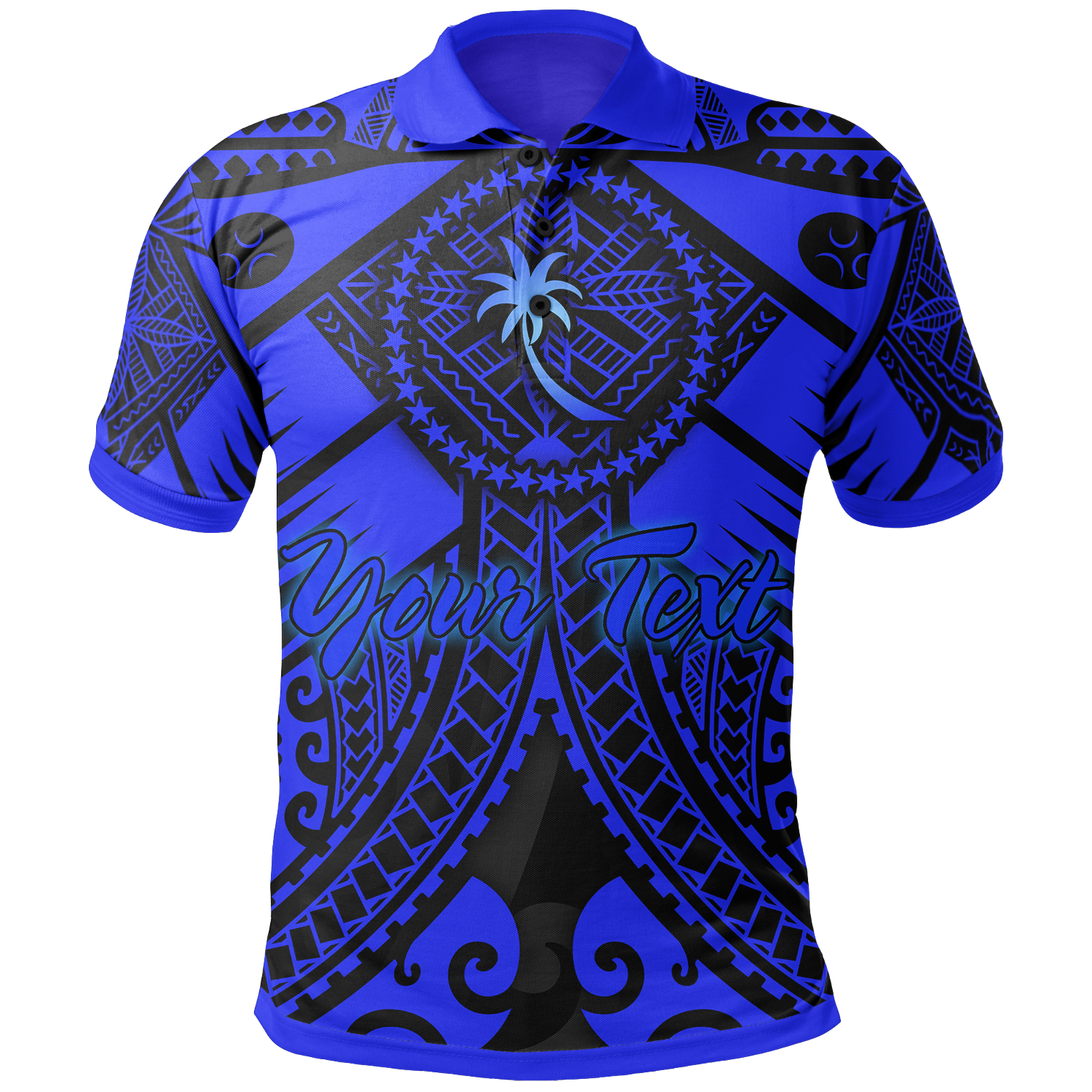 Chuuk Custom Personalised Polo Shirts  – Blue Seal with Polynesian Tattoo – BN18