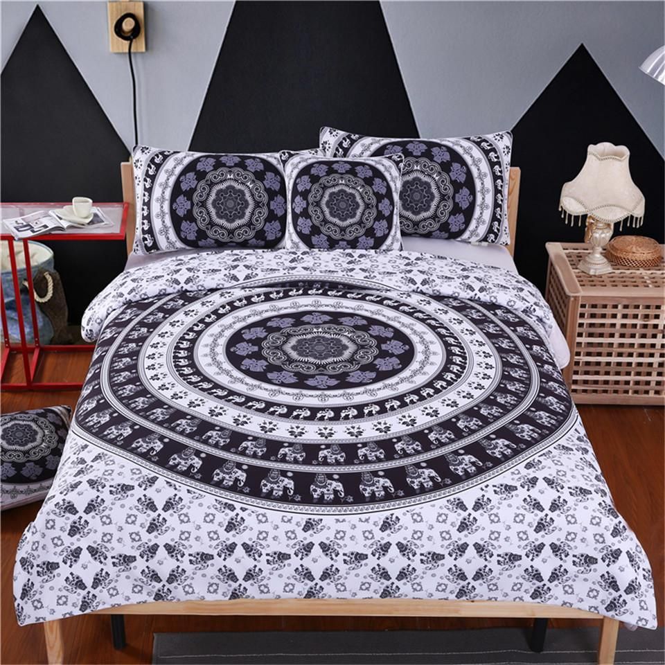 Indian Elephant Mandala 3D Printed Bedding Set Soft Lightweight Microfiber