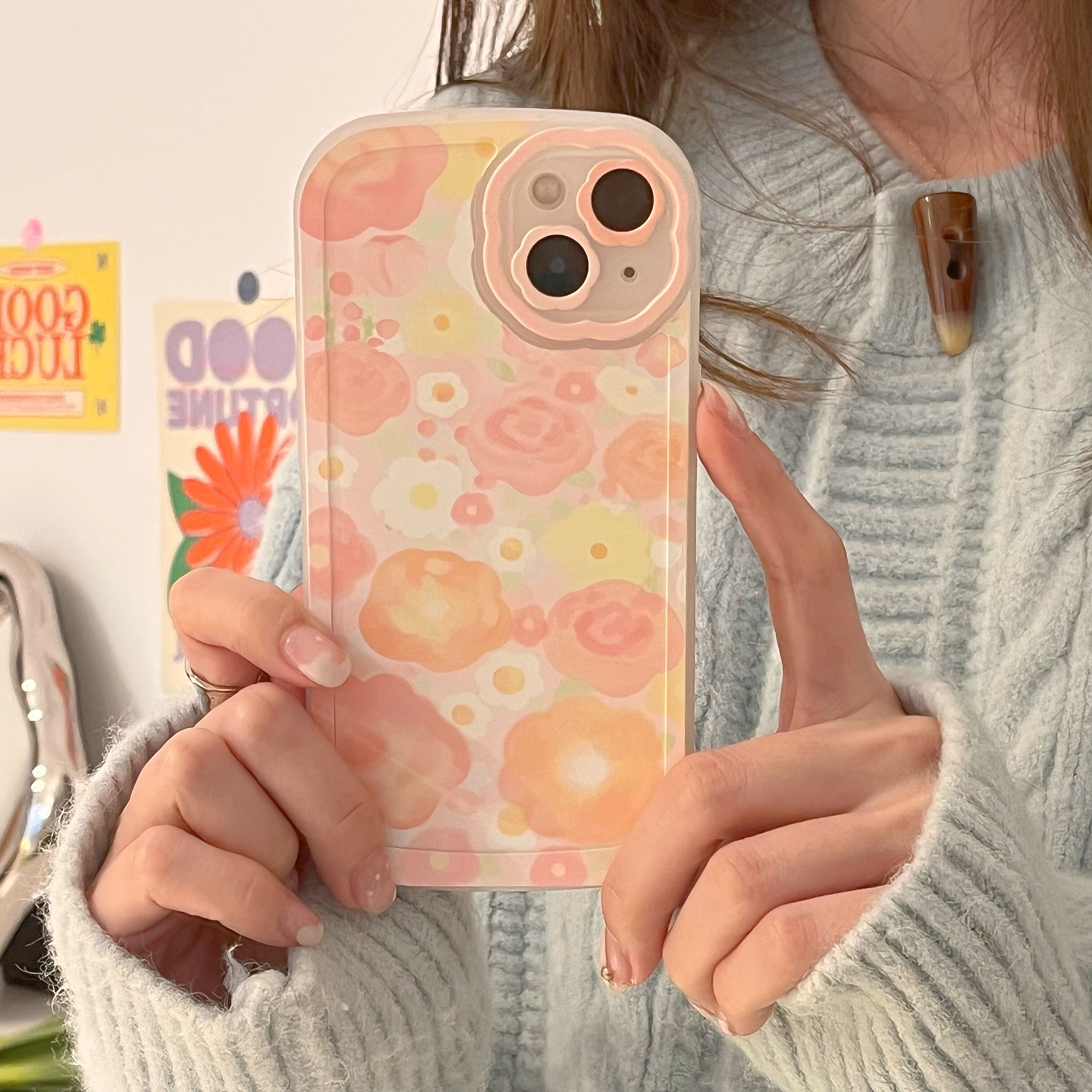 Cute Flower Camera Protector Phone Case For iPhone 13 12 11 Pro Max XR X XS Lovely Floral Rabbit Bear Leather Soft Back Cover alx