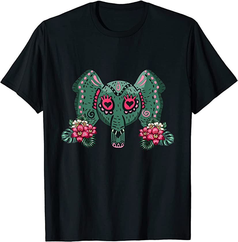 Mexican Elephant with Flowers and Hearts for Day of the Dead T-Shirt