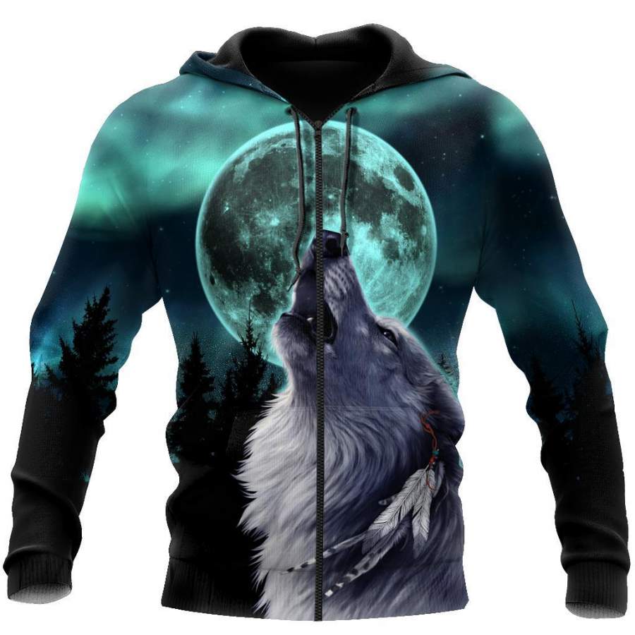 Wolf and Moon 3D Over Printed Hoodie for Men and Women-ML