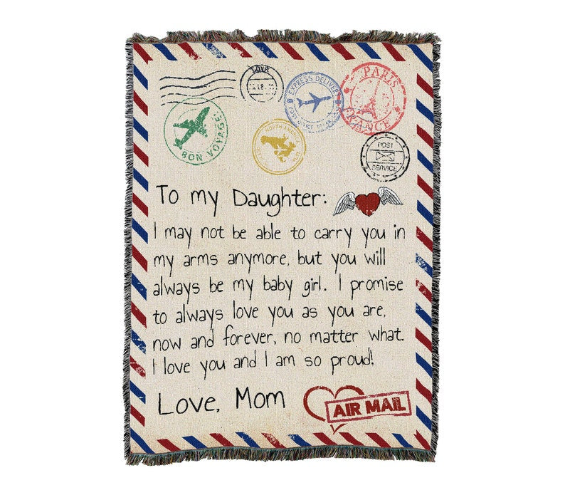 To My Daughter From Mom I Love You And I Am So Proud Letter Vintage Retro Style Couch Sofa Blanket,  Woven Throw Blanket Home Decor