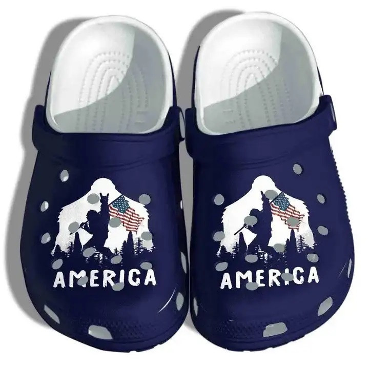 Bigfoot Holding Flag 4Th Of July America Flag Crocband Clogs