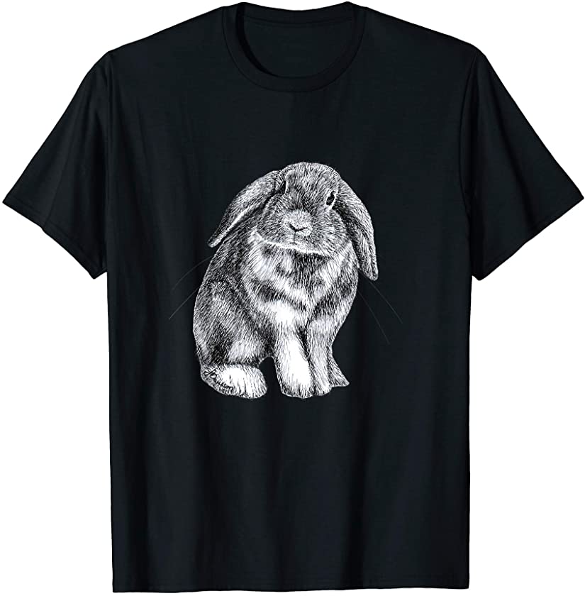 Lop Eared Bunny Rabbit Sitting Cute Drawing T-Shirt