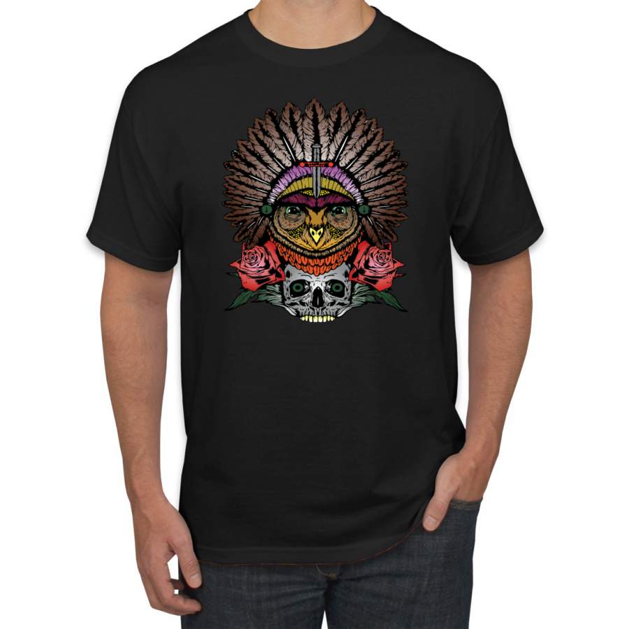 Funny Bird Chief Skull and Roses Vintage Pop Culture Graphic T-Shirt