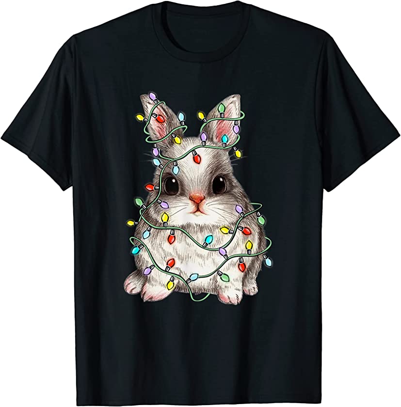 Cute Rabbit Christmas Lights Bunny Lover Merry Christmas T-Shirt