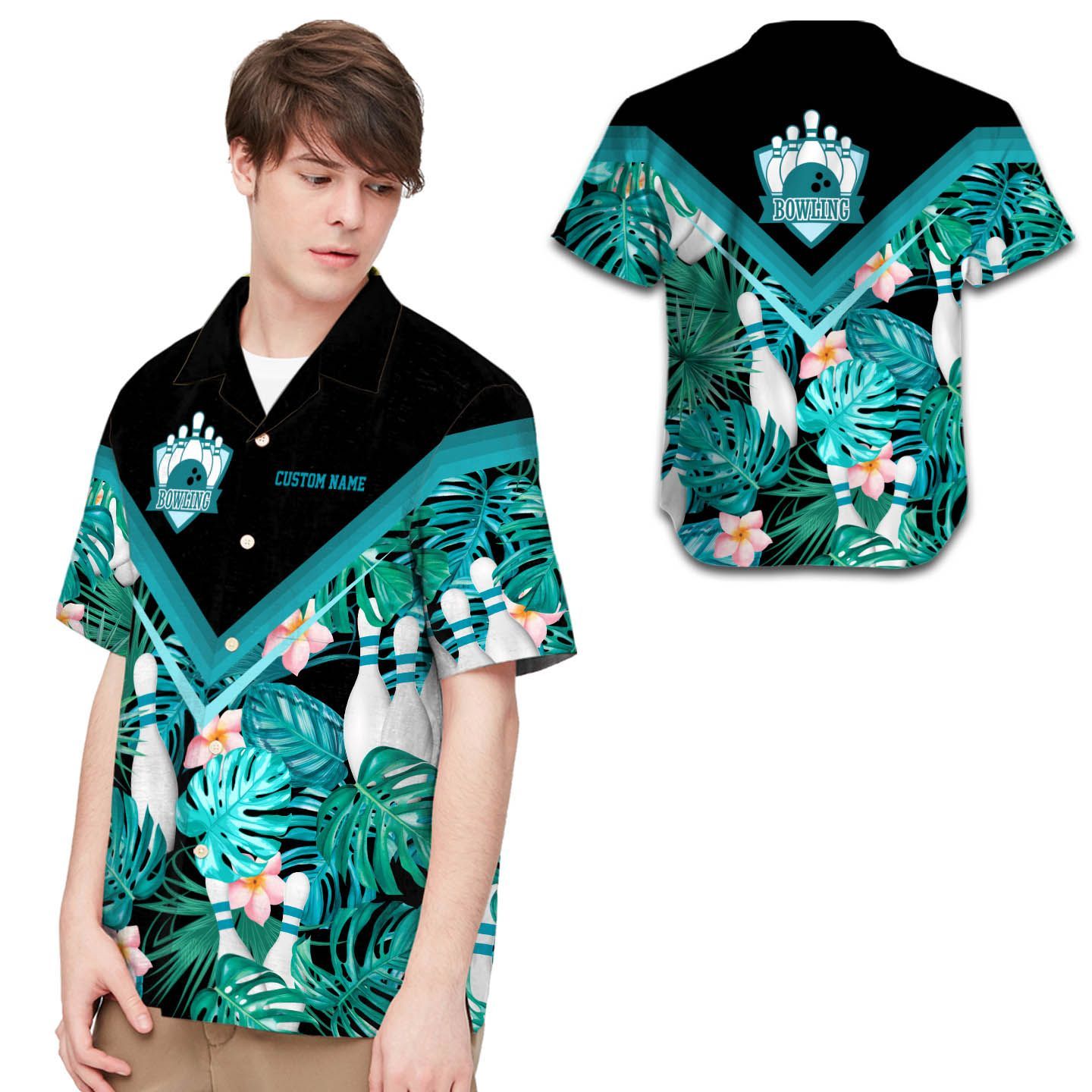 Beach Shirt Bowling Green Tropical Flowers Custom Name Men Hawaiian Shirt