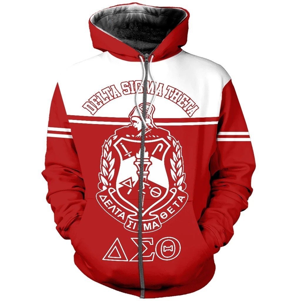 Greek Life Hoodie – Delta Sigma Theta Hand Sign Red White Zip Hoodie