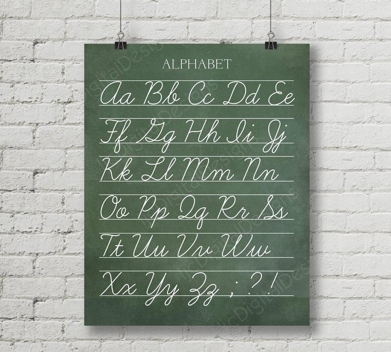Vintage Alphabet Cursive Classroom Poster Digital Chalkboard Word Art – Back To School Teacher Appreciation Gift