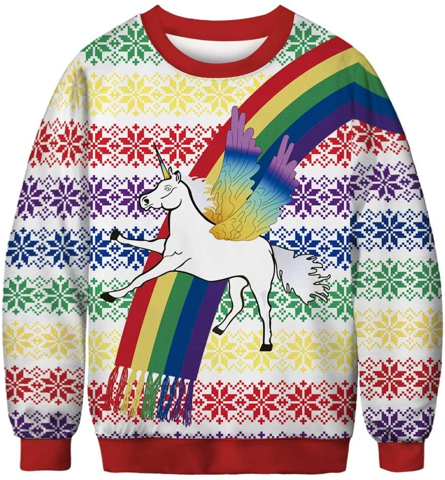 3D Unicorn Ugly Christmas Unisex Ugly Christmas Sweater 3D Digital Printed Graphic Sweatshirt