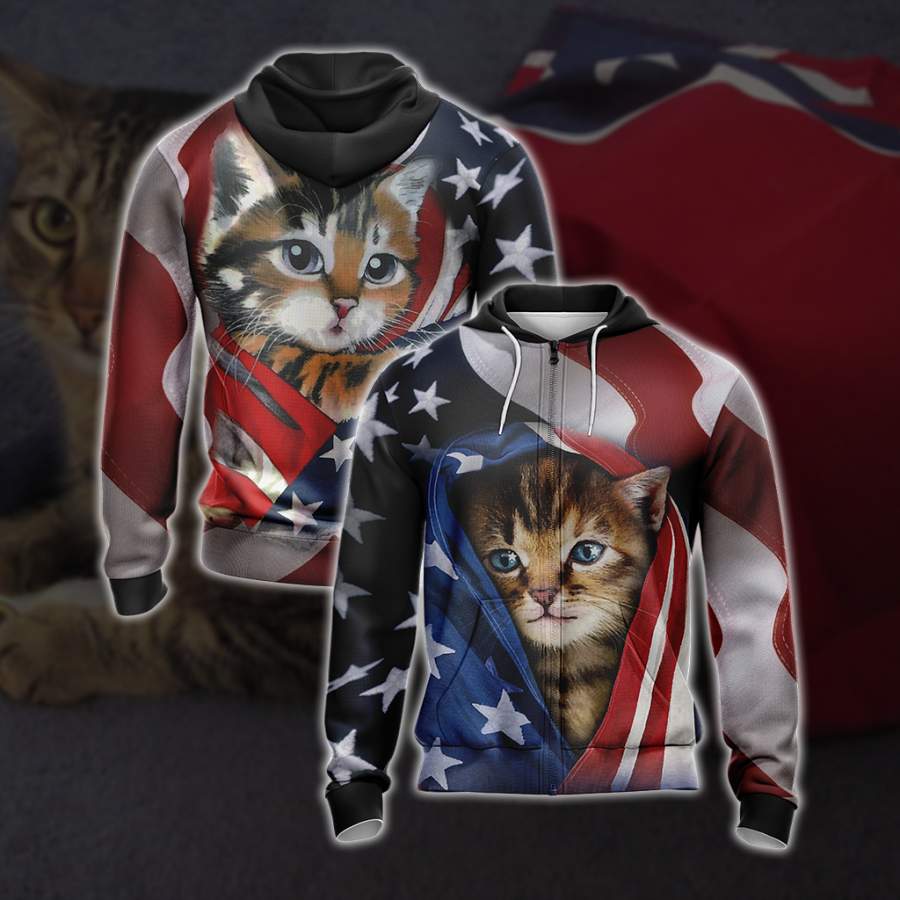 Patriotic Kitten Unisex Zip Up Hoodie