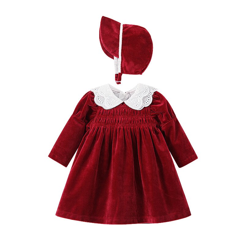 Winter Boutique Dress for Baby Girl Elegant Infant Warm Velvet Embroidery Dresses Kid Holiday Birthday Party Clothes Lolita Sets alx