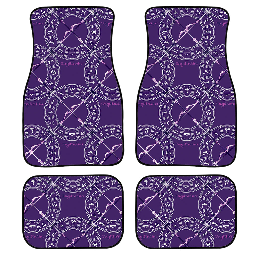 Purple Sagittarius Zodiac Pattern Print Front And Back Car Floor Mats, Front Car Mat