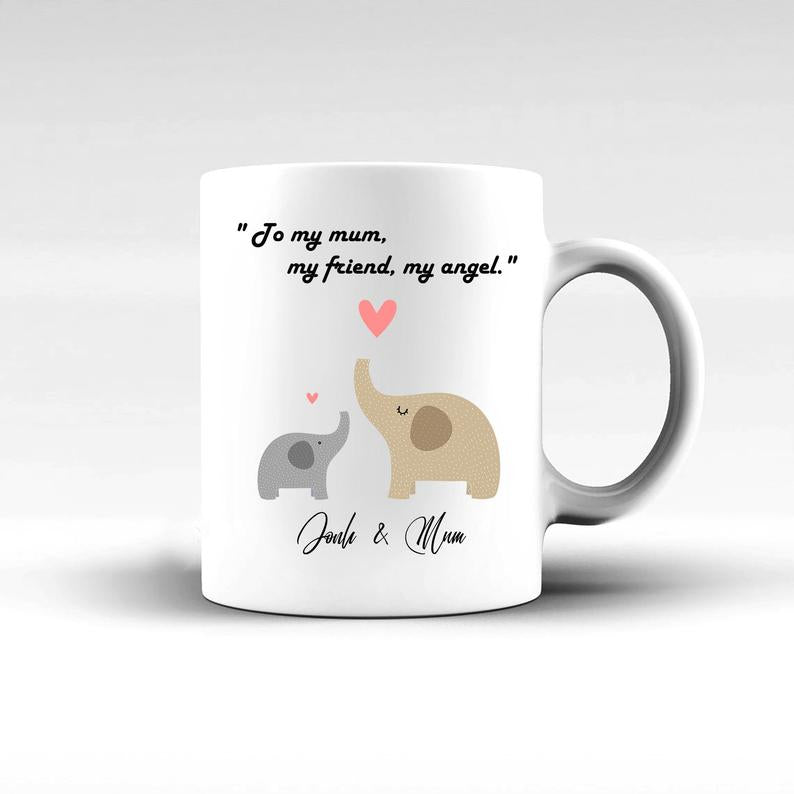 Personalized Elephant Mother Mug, Mother’s Day Mug, To My Mum, My Friend, My Angle Mug, Elephant Matching Mom And Kid