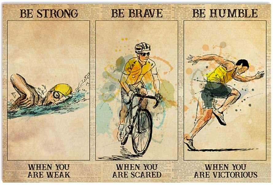 Vintage Triathlon Be Strong Be Brave When You Are Scared Poster Art Print      Home Decor Gift For Men Women Family Friend On Birthday Xmas