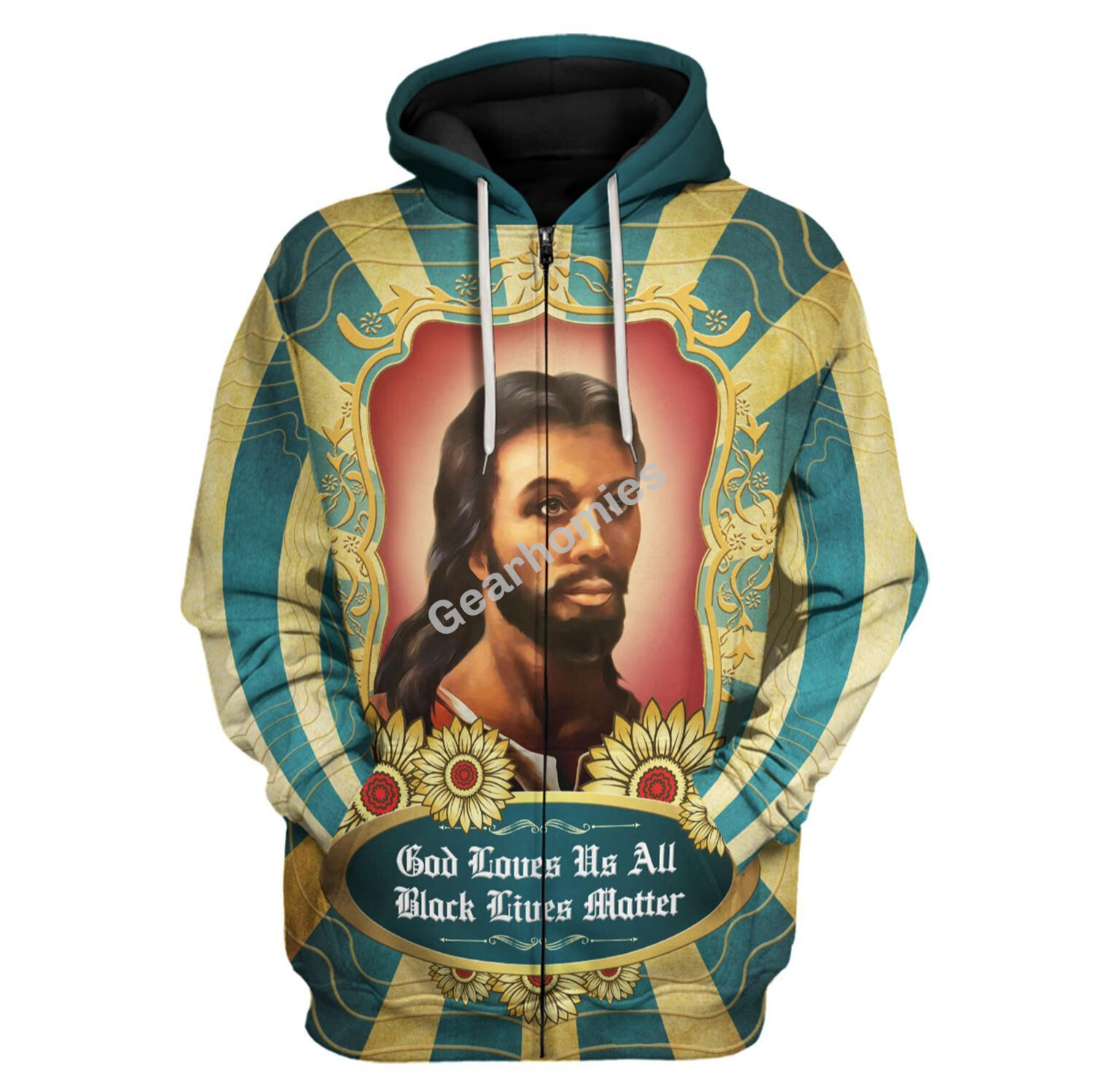 Gearhomies Zip Hoodie Black Jesus God Loves Us All Black Lives Matter 3D Apparel 3D Apparel