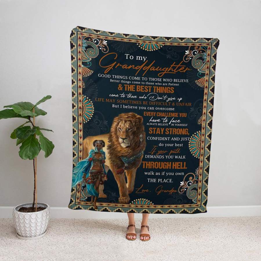 Africa lion to my granddaughter stay strong confident do your best fleece blanket/ sherpa blanket