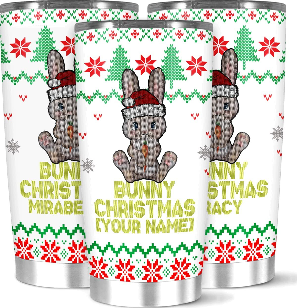 Personalized Insulated Tumbler Customized Name Lovely Xmas Bunny Tumbler Gift For Women Men Daughter Son On Holiday Birthday Christmas New Year Water Coffee Mug Large 20 30 Oz