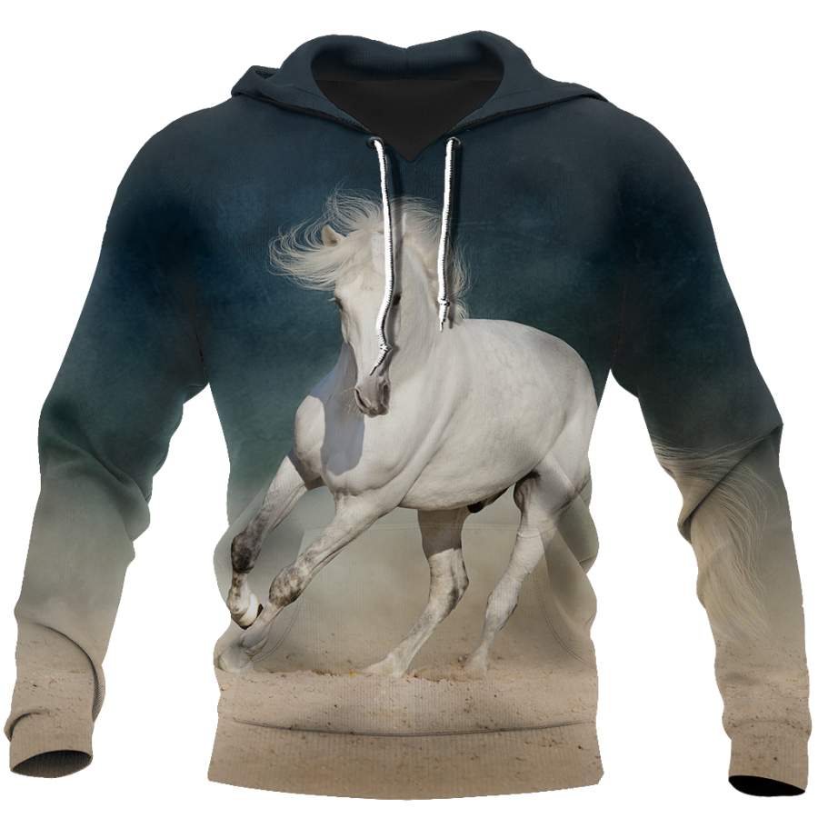 3D Beautiful White Horse Shirt – Winter Set for Men and Women JJ051206